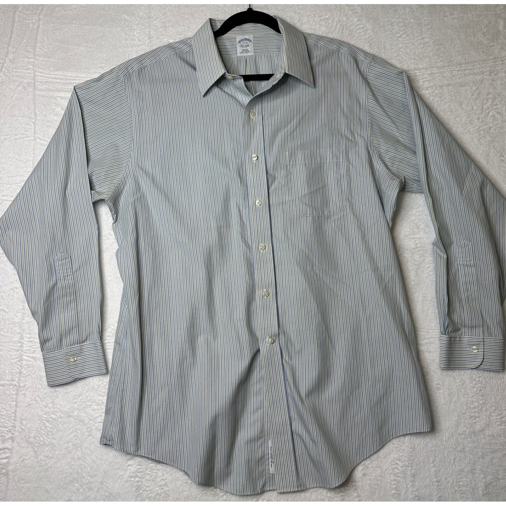 Brooks Brothers Slim Fit Non-Iron Shirt 17-35 Blue Green Stripe Cotton 0517